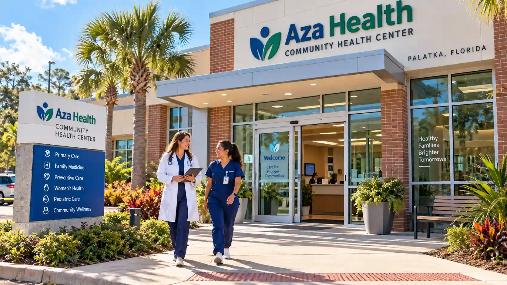 Aza Health Palatka: Your Trusted Partner in Health and Wellness showing the modern community medical center and healthcare staff.