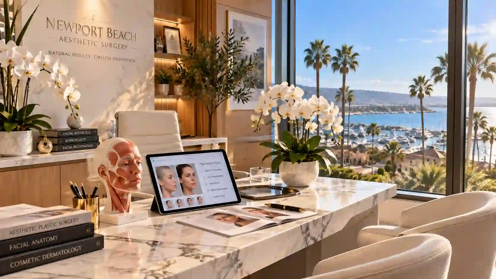 Discover the Expertise of Fashion Island Surgery Center: Your Path to Aesthetic Transformation showing a luxury Newport Beach medical suite.