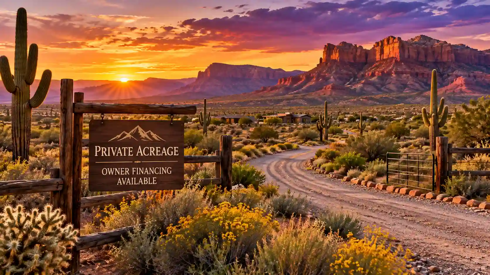 Owner Financed Land in Arizona: Secure Your Dream Property Today showing scenic desert acreage and red rock mesas.