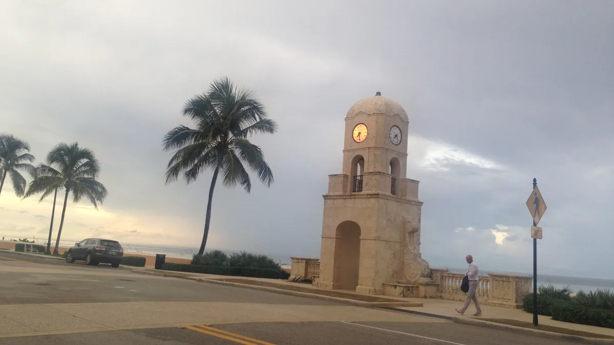 Worth Avenue clock tower at sunrise in Palm Beach Florida, one of the best places to visit in Palm Beach Florida for scenic views