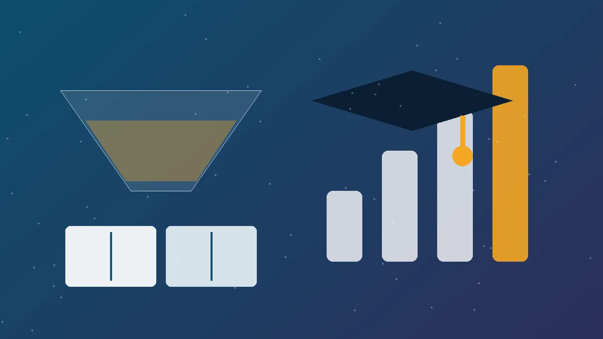 Rising bar chart and open books with a graduation cap, representing measurable enrolment growth for education firms in Lucknow