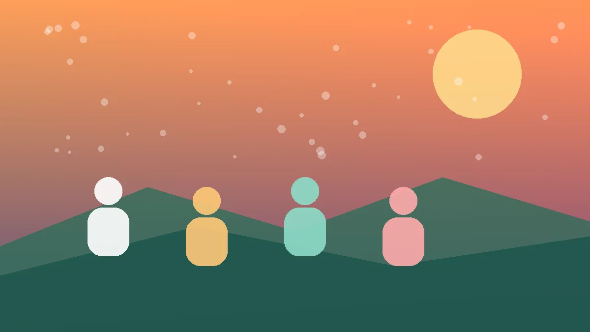 Warm community illustration of diverse volunteers together at sunset in Vancouver, symbolising nonprofit teamwork and giving