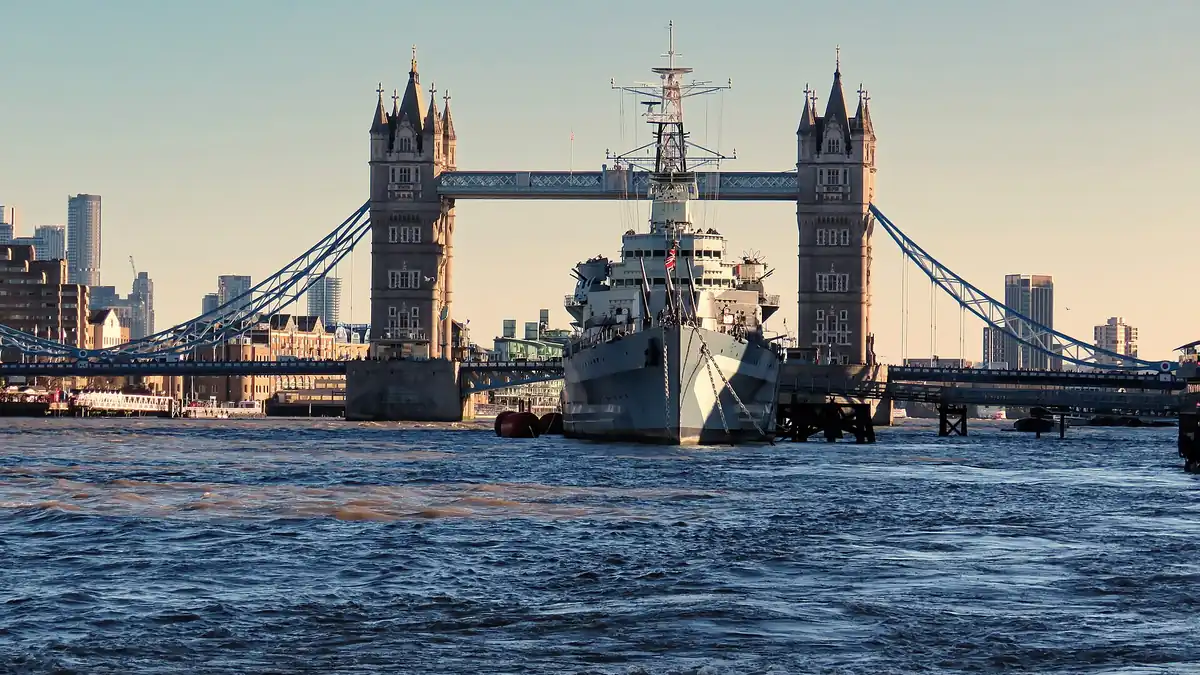 HMS Belfast and Tower Bridge over the River Thames in London, a headline sight on a UK family trip based in the capital