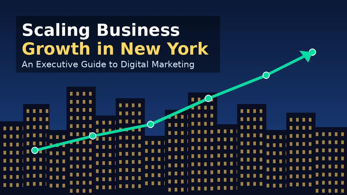 Manhattan skyline silhouette with a rising growth chart and the title Scaling Business Growth in New York